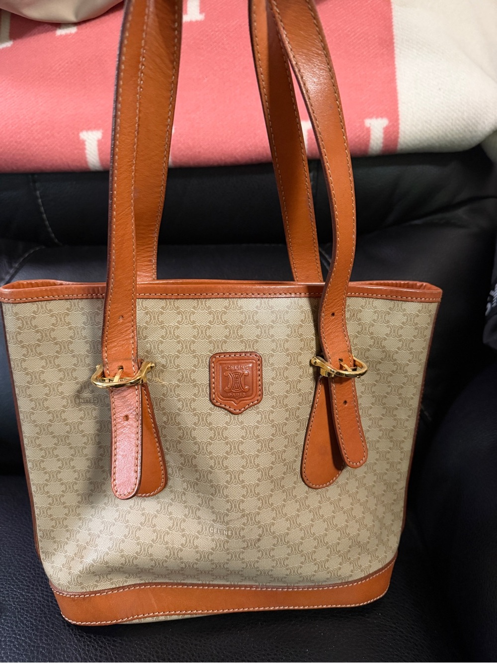Celine Beige Canvas Tote with Tan Leather Trim - Picture 1 of 4